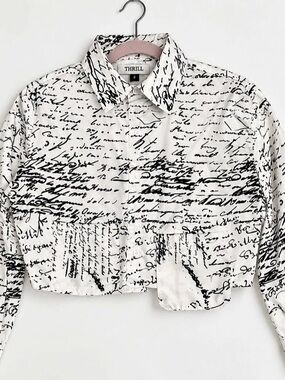 Thrill Script Print Cropped Jacket Size Small Like New